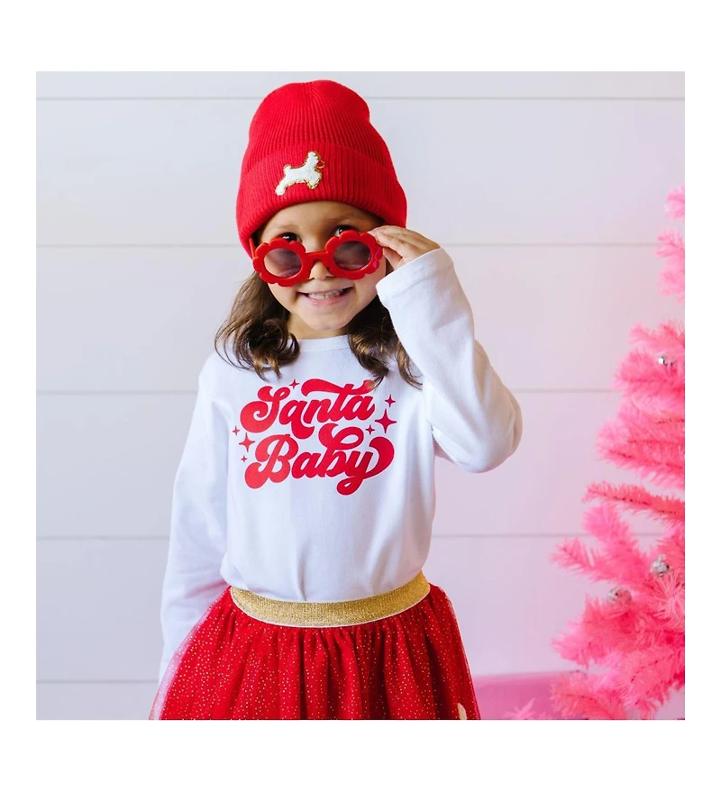 Sweet Wink Little and Big Girls Santa Baby Red Christmas Long Sleeve Shirt