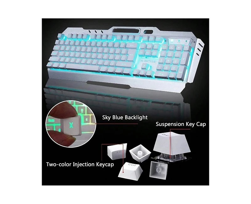 Wireless Gaming Keyboard and Mouse Combo - Backlit Keyboard with Rechargeable 3000mAh Battery,Removable Wrist Rest and 7 Color Mute Mouse