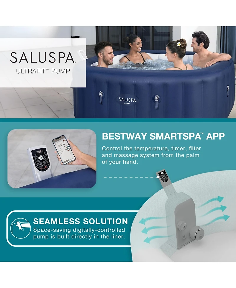 Bestway SaluSpa Hawaii Smart AirJet Inflatable Hot Tub with EnergySense Cover