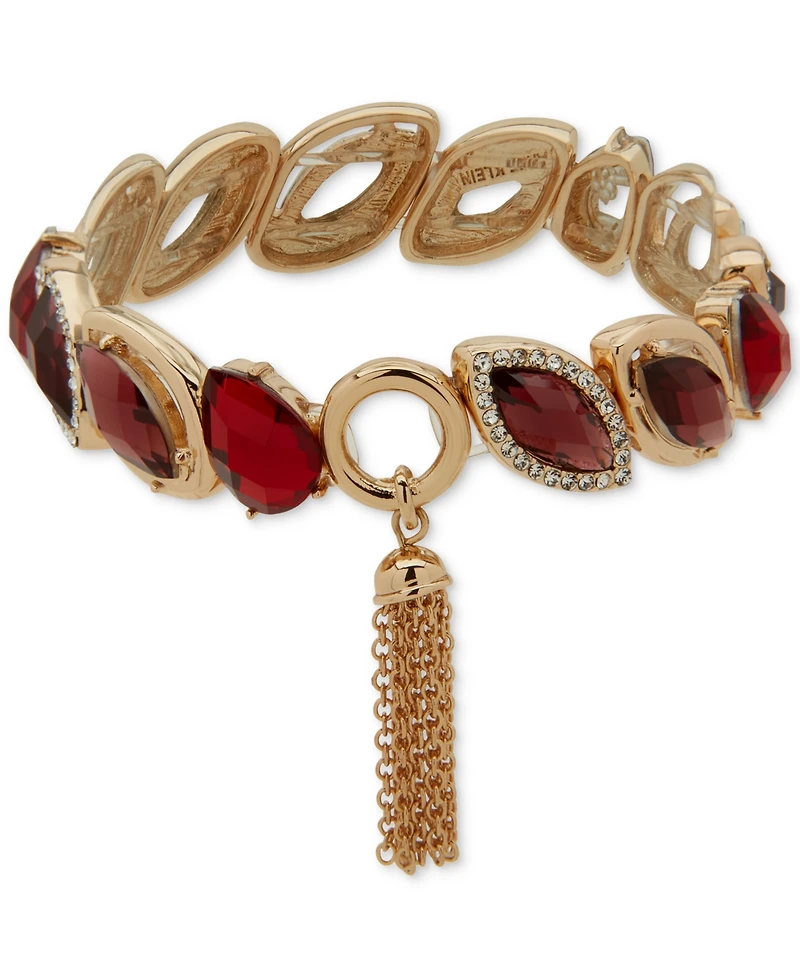 Anne Klein Teardrop Navette Crystal Stone Tassel Stretch Bracelet