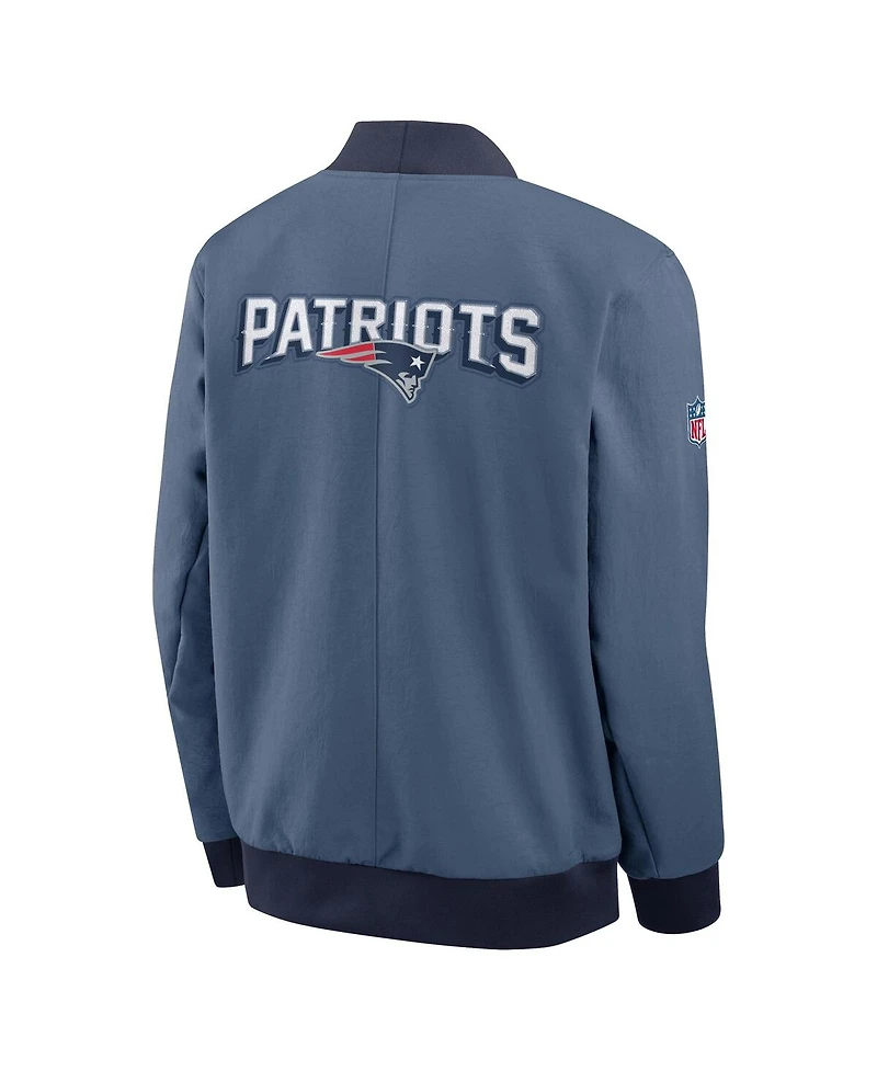 Nike Men's Storm Blue New England Patriots 2025 Rivalries Collection Sideline Full-Zip Bomber Jacket