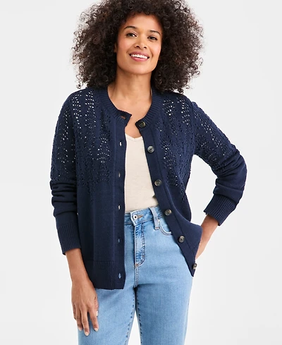 Style & Co Women's Pointelle Crewneck Cardigan, Macy's Exclusive