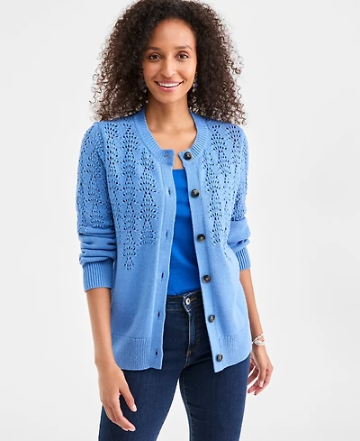 Style & Co Women's Pointelle Crewneck Cardigan, Macy's Exclusive