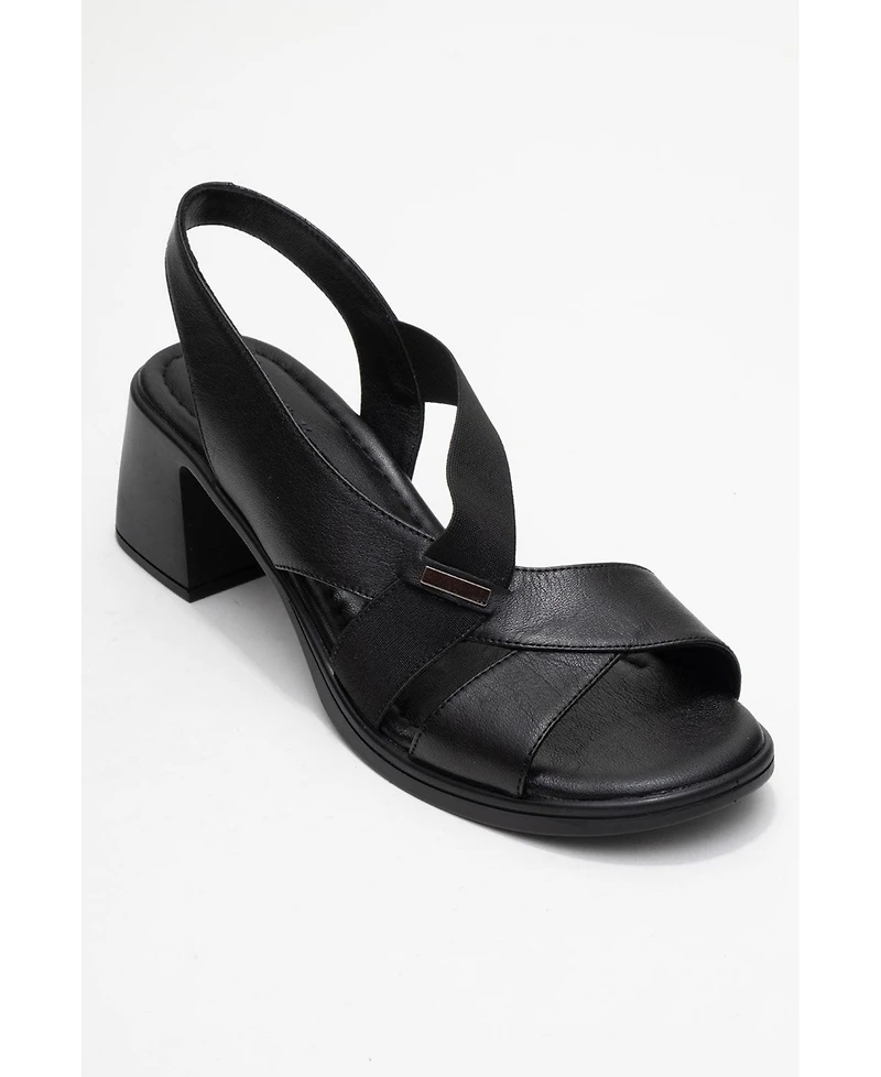 Forever & Always Shoes Crina Elasticated Leather Chunky Heel Sandal (Women)