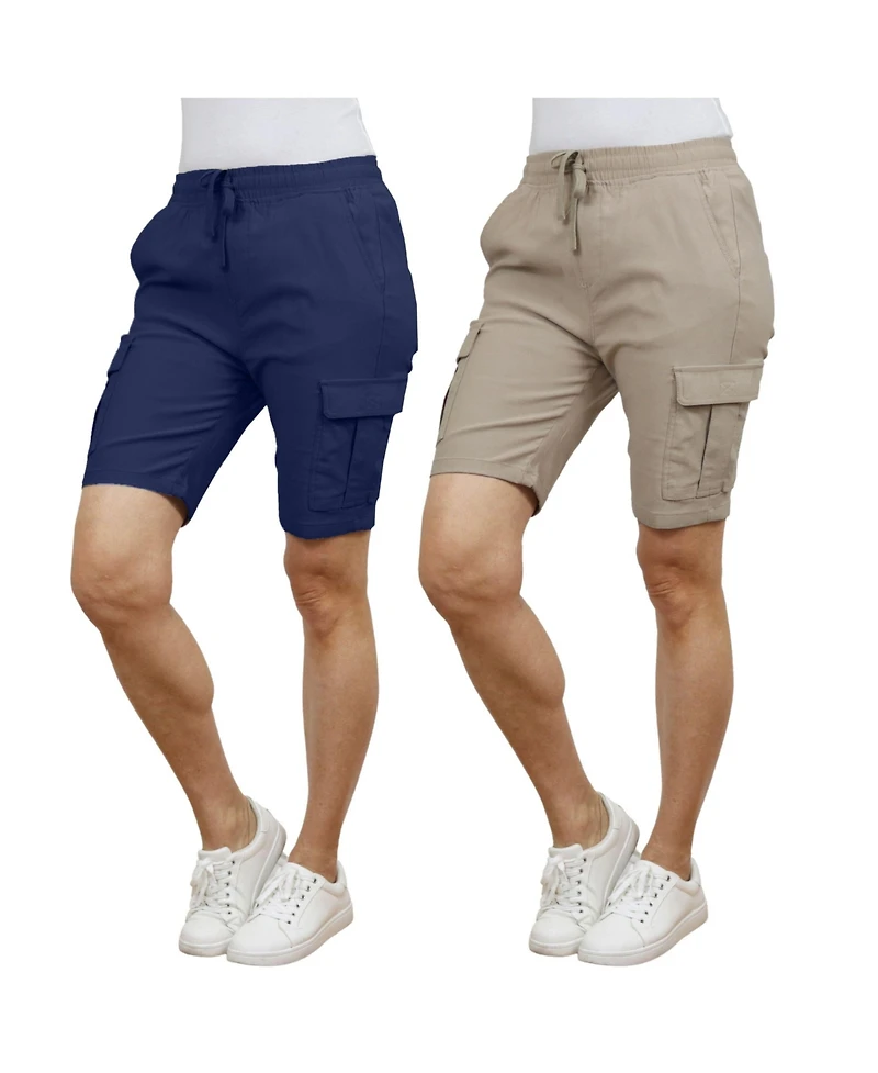 Galaxy By Harvic Women's Loose Fit Super Flex Stretch Cargo Jogger Shorts-2 Pack