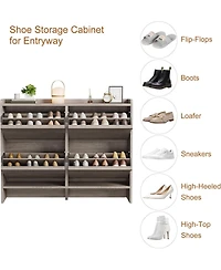 Shoe Cabinet with 4 Flip Drawers, Wooden Shoe Organizer with Adjustable Shelf, Shoe Storage for Entryway