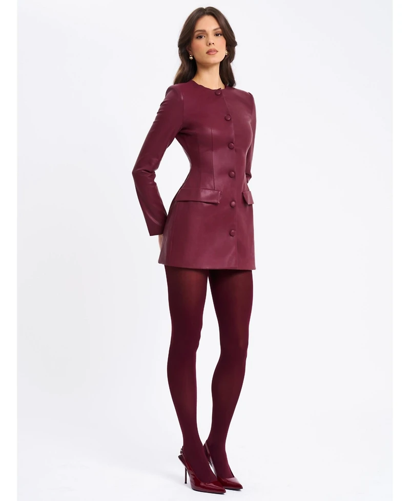 Miss Circle Women Baila Burgundy Faux Leather Blazer Mini Dress