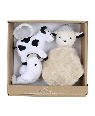 Lambs & Ivy Farm 3-Piece Infant/Baby Plush Toy Gift Set - Sheep, Cow, Chicken