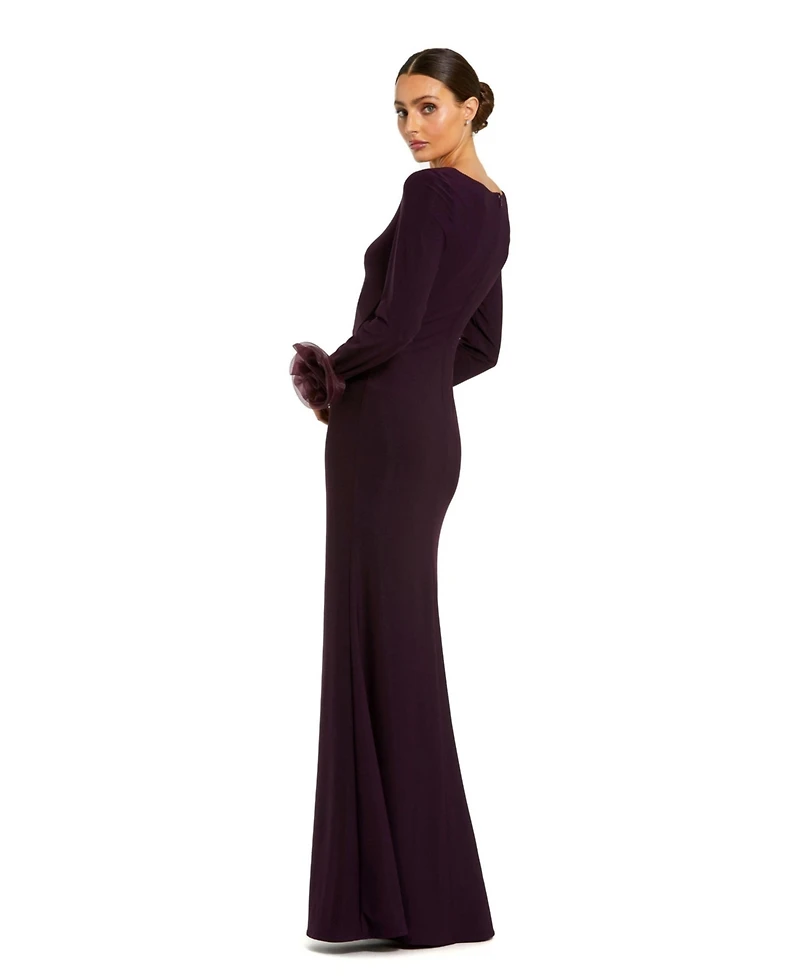 Mac Duggal Women's Long Sleeve Fitted Jersey Gown With 3D Flowers