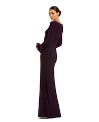 Mac Duggal Women's Long Sleeve Fitted Jersey Gown With 3D Flowers