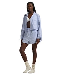 Polo Ralph Lauren Women's 2-Piece Cropped Shirt and Boxer Shorts Pajama Set