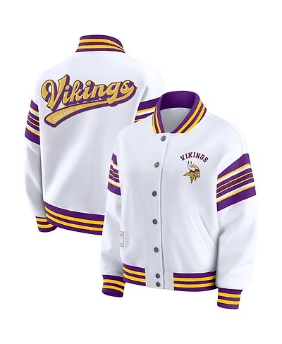 Wear by Erin Andrews Women's White Minnesota Vikings Full-Snap Fleece Sweatshirt Jacket