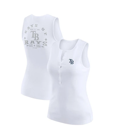 Wear by Erin Andrews Women's White Tampa Bay Rays Rib-Knit Henley Tank Top