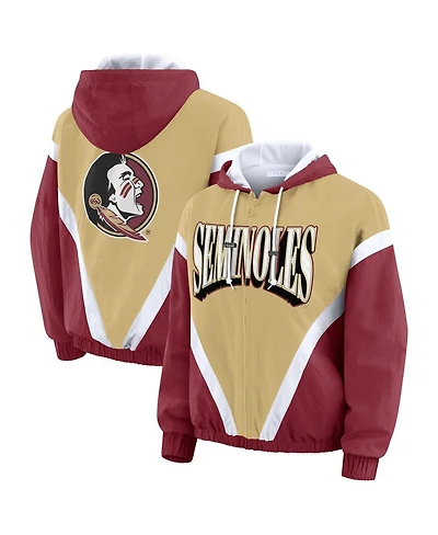 Wear by Erin Andrews Women's Gold/Garnet Florida State Seminoles Color Block Full-Zip Hoodie Windbreaker Jacket