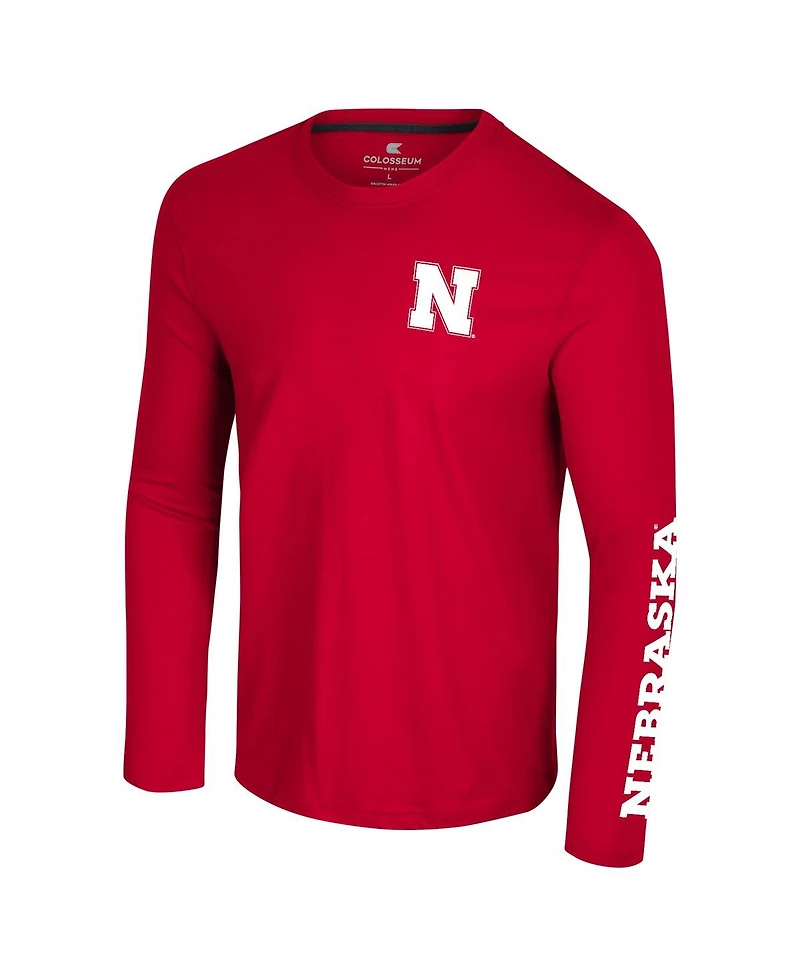 Colosseum Men's Scarlet Nebraska Huskers Logo Lockup 3-Hit Active Blend Long Sleeve T-Shirt