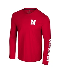 Colosseum Men's Scarlet Nebraska Huskers Logo Lockup 3-Hit Active Blend Long Sleeve T-Shirt