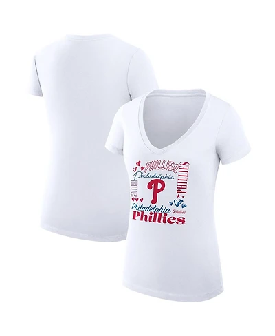 G-iii 4Her by Carl Banks Women's White Philadelphia Phillies Super-Slim Fit Lightweight Collage Team Graphic V-Neck T-Shirt