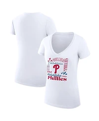 G-iii 4Her by Carl Banks Women's White Philadelphia Phillies Super-Slim Fit Lightweight Collage Team Graphic V-Neck T-Shirt