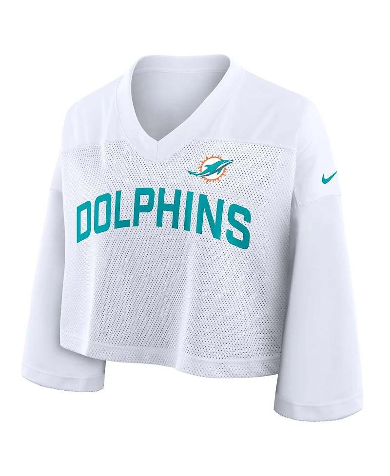 Nike Women's White Miami Dolphins Primetime Cropped Mesh Dri-fit Fashion Jersey
