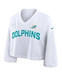 Nike Women's White Miami Dolphins Primetime Cropped Mesh Dri-fit Fashion Jersey