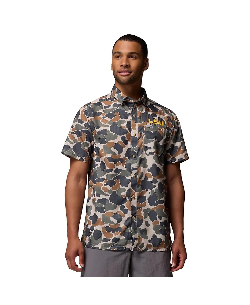 Columbia Men's Camo Lsu Tigers Super Slack Tide Omni-Wick Button-Up Shirt
