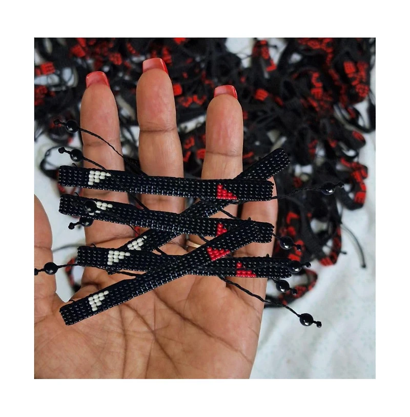 Silent Strength Beaded Bracelet – Black with Red & White Triangles