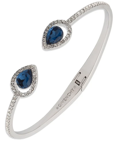 Givenchy Rhodium Glass Stone Silver-Tone Pear Cuff Bracelet