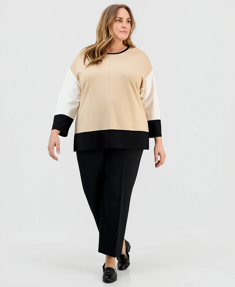 Jones New York Plus Colorblock Dolman-Sleeve Top