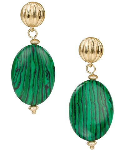 Patricia Nash Oval Bead Green and Worn Gold-Tone Post Drop Earrings