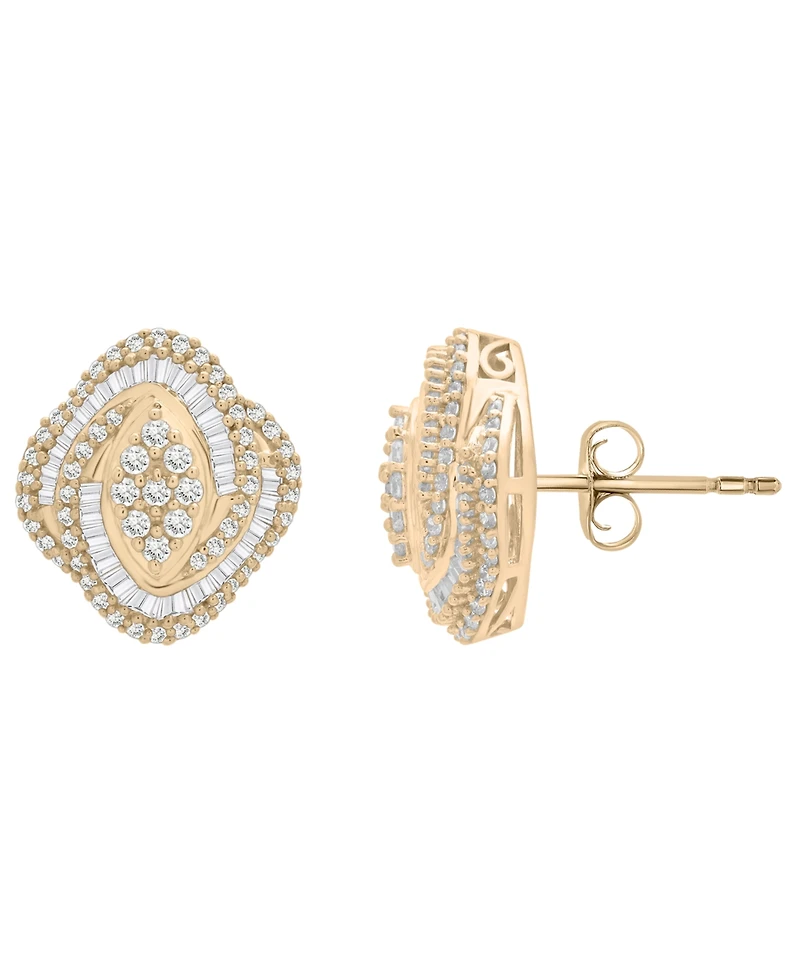 Wrapped in Love Diamond Round (0.76 ct. t.w.) and Baguette (0.24 ct. t.w.) Cluster Earrings in 14K Yellow Gold