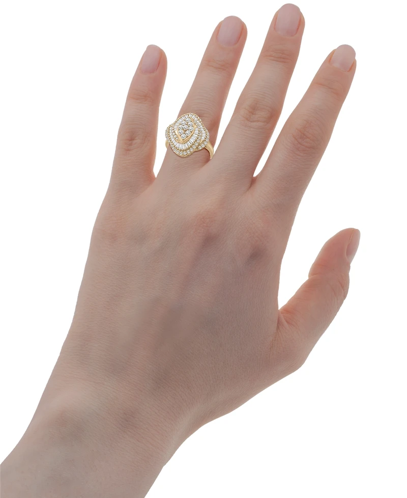 Wrapped in Love Diamond Round (0.71 ct. t.w.) and Baguette (0.29 ct. t.w.) Cluster Ring in 14K Yellow Gold