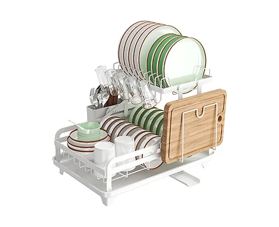 Skonyon 2-Tier Detachable Stainless Steel Dish Drying Rack with Cutlery Box and Cup Holder