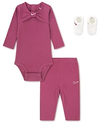 Nike Baby Girls 3-Piece Ribbed Bow Bodysuit Boxed Set