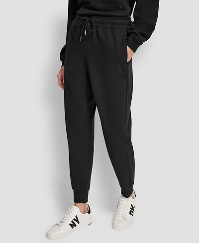 Dkny Women's Stacked Mini Rhinestone Logo Relaxed Cuff Jogger