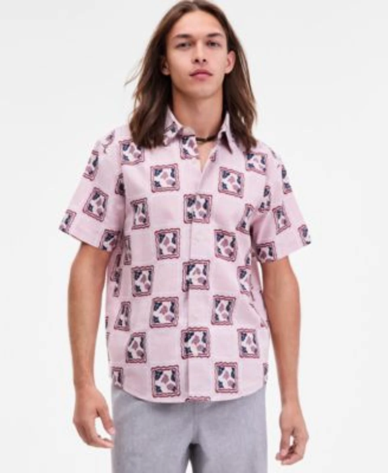 Sun Stone Mens Mosaic Tile Short Sleeve Button Up Shirt Linen Blend Pants Macys Exclusive