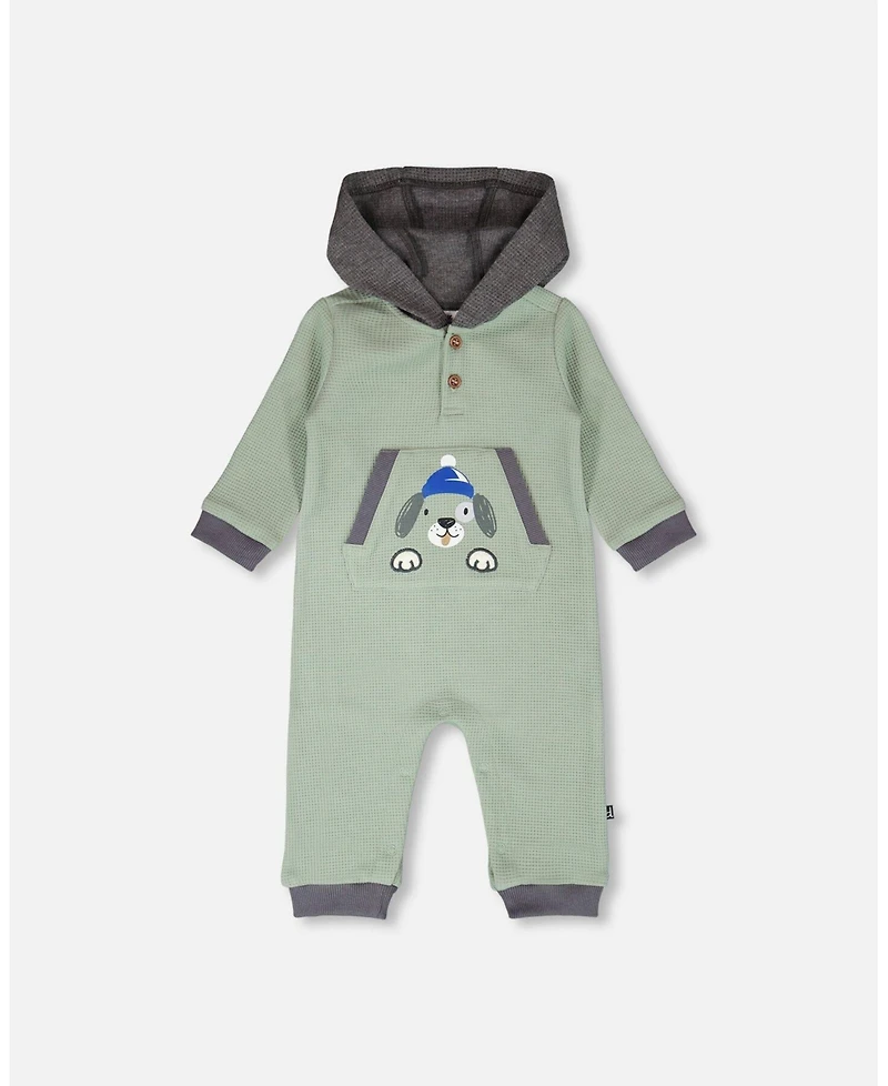 Deux par Deux Baby Boys One-Piece Waffle Romper with Pocket Jade Green