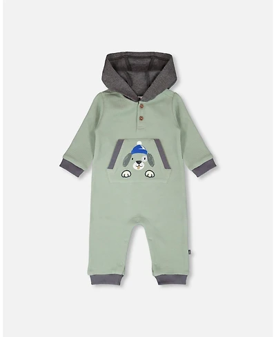 Deux par Deux Baby Boys One-Piece Waffle Romper with Pocket Jade Green