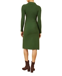 Yumi Women's Belted Rib Knit Midi Dress With Pockets