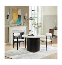 Morden Fort Modern Faux Marble Dining Set With 47" Round Table And 2 Boucle Armchairs for Dining Room Kitchen