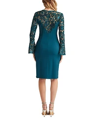 Tadashi Shoji Women's Lou Embroidered Crepe Bell Sleeve Dress