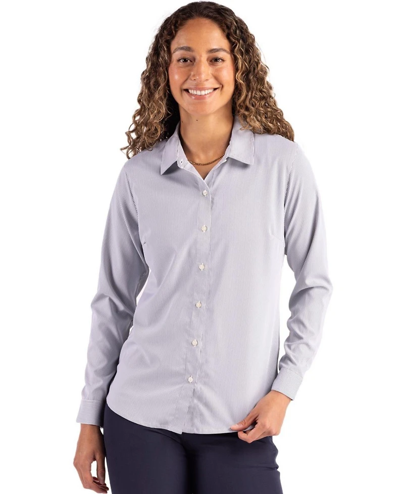 Cutter & Buck Women's Skyline Epic Confidence Recycled Pinstripe Long Sleeve Dress Shirt