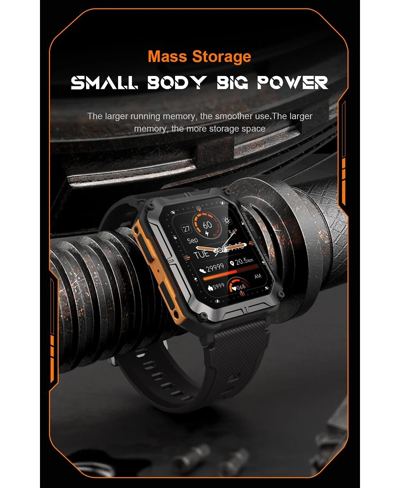 Ruxing Smart 1.83'' Bluetooth Call Heart Rate Monitoring Information Push Smart Bracelet Outdoor Sports for Women Men -Orange