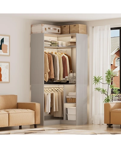 Freestanding Corner Closet Organizer, System with Hanging Rods and Storage Shelves