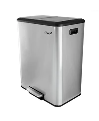 Elama 60 Liter 2 Compartment Large 8 Gallon Split Stainless Steel Step Trash Bin with Slow Close Mechanism