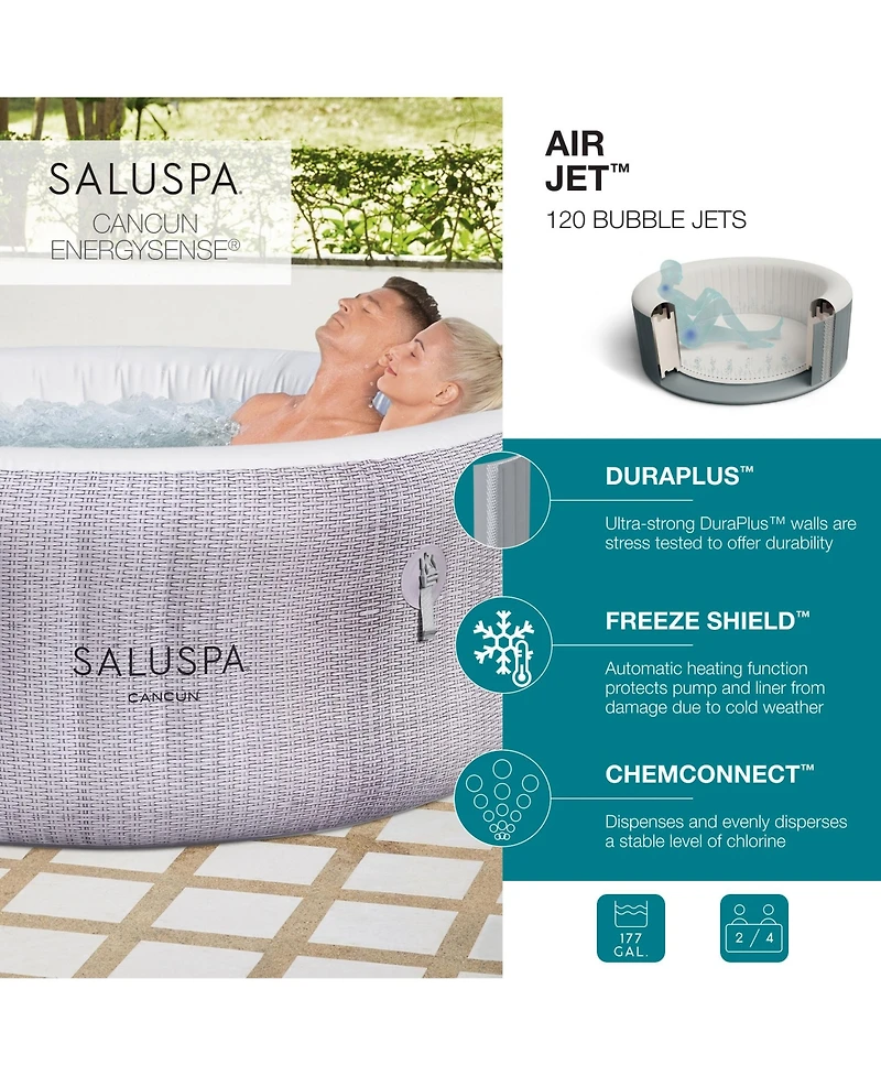 Bestway SaluSpa Cancun 2 to 4 Person Inflatable Hot Tub, Energy-Efficient Spa