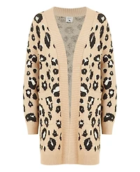 Yumi Women's leopard print Intarsia Long Cardigan
