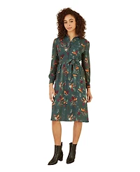 Yumi Women's Fox Print Shirt Midi Dress