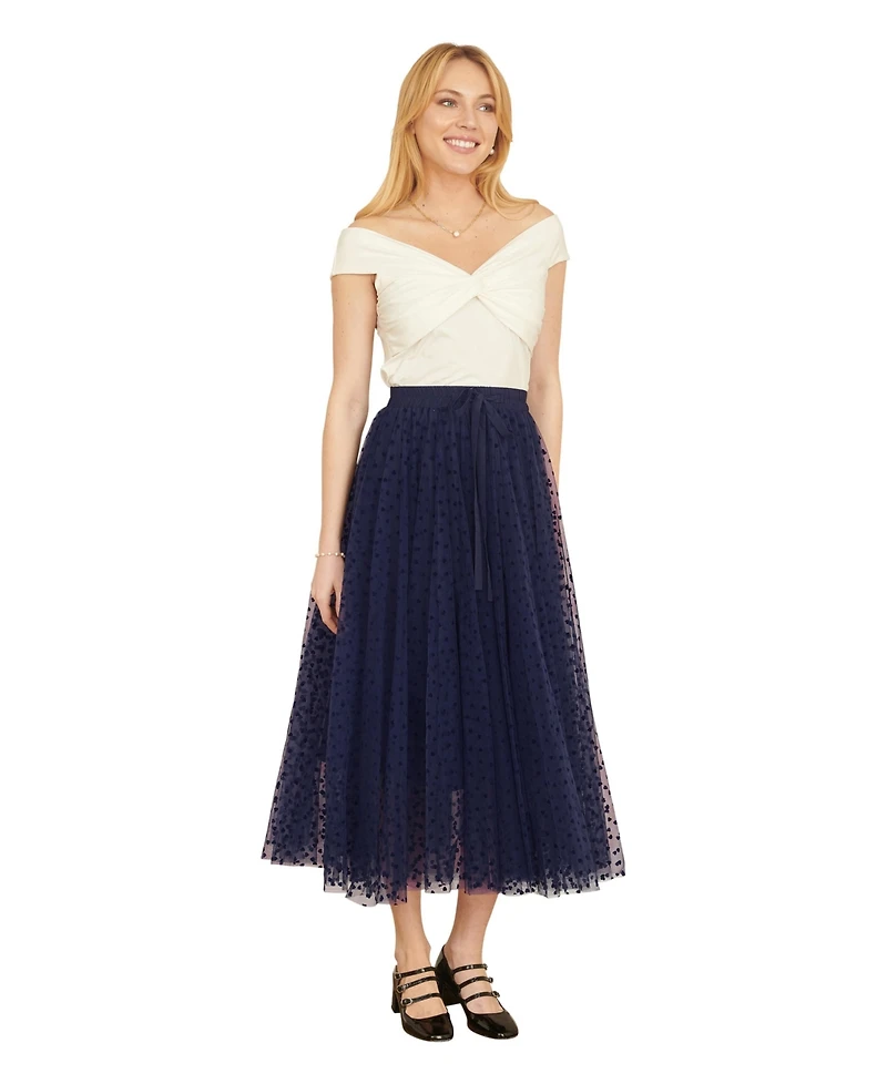 Yumi Women's Mesh Heart Print Tulle Skirt