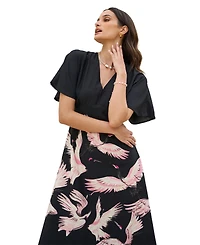 Yumi Women's Crane Print Kimono Dress