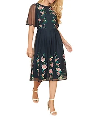Yumi Women's Embroidered Mesh Sleeve Prom Dress